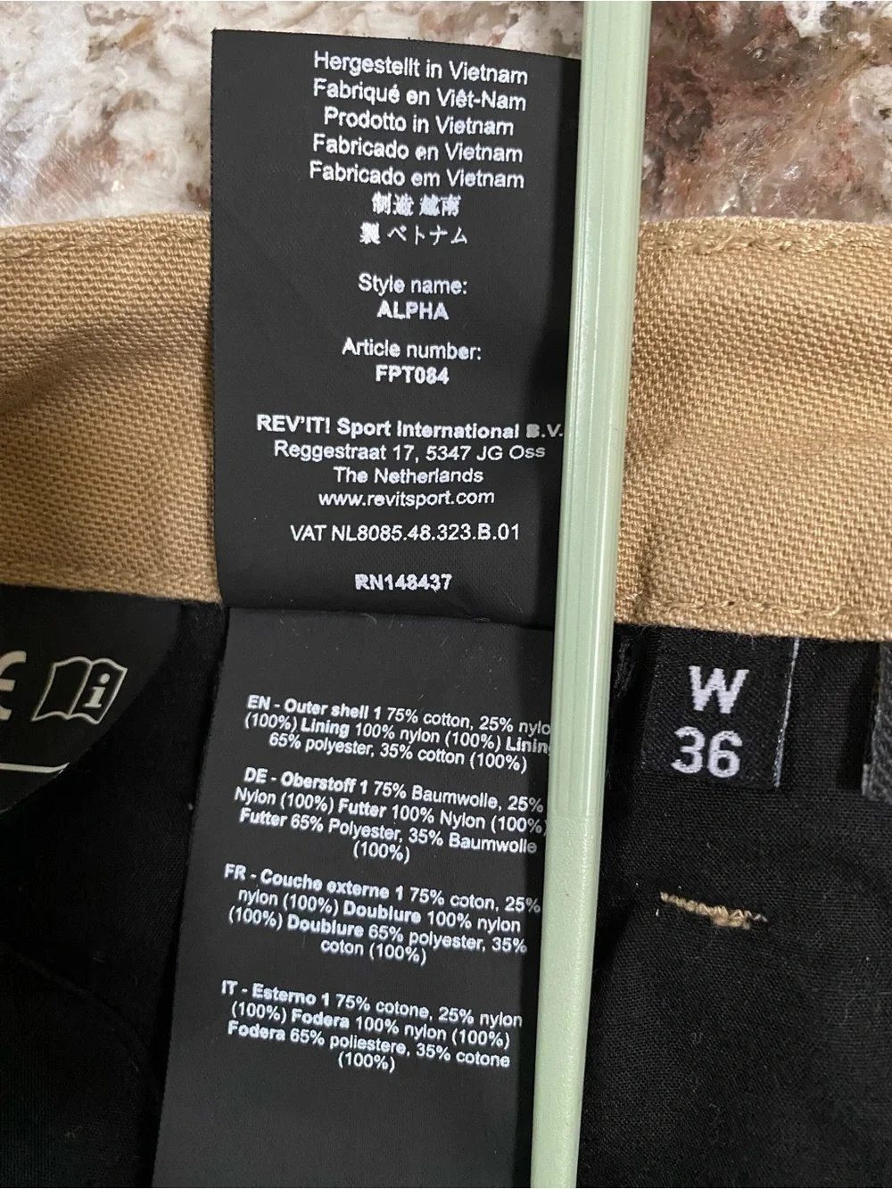 REV'IT! Alpha RF Chinos Men’s 36x32 Hip Knee Armor